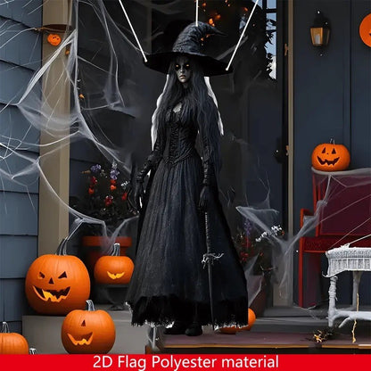 Gothic Halloween Witch Hanging Flag Horror Evil Background Cloth Halloween Atmosphere Haunted House Indoor Outdoor Decor