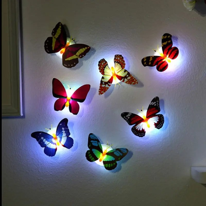 5 Pcs Butterfly Night Light Creative Funny Colorful Glowing Butterfly Light Stickable Flashing LED Lights House Decorative Wall