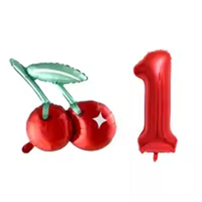 2pcs Cherry Foil Balloons with 32inch Red Number Balloon for Summer Fruit Theme Kids Birthday Baby Shower Party Decoration