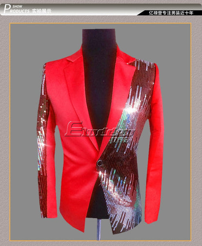 HOO 2025 Men's Color Matching Casual blazer Fashion Host Performance Sequined Dress