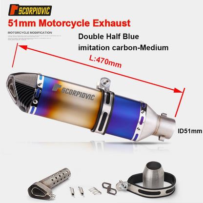 Universal Motorcycle 51mm Exhaust Pipe Carbon Fiber Muffler Exhaust Pipe db Killer Length300mm/ 370mm/ 470mm Multicolour Exhaust