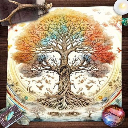 Colorful Life Tree Tarot Tablecloth Altar Cloth Sun And Moon Tarot Cards Table Cloth For Witchcraft Astrology Oracle Card Mat
