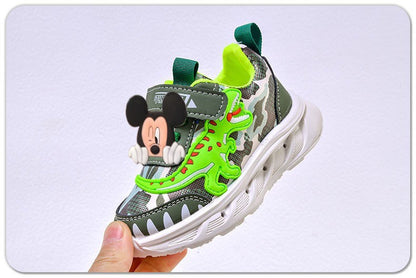 2025 New Disney Boys Led Lighted Shoes Fashion Mickey Children's Casual Sneakers Kids Luminous Shoes Sport Shoes Lighted Shoes