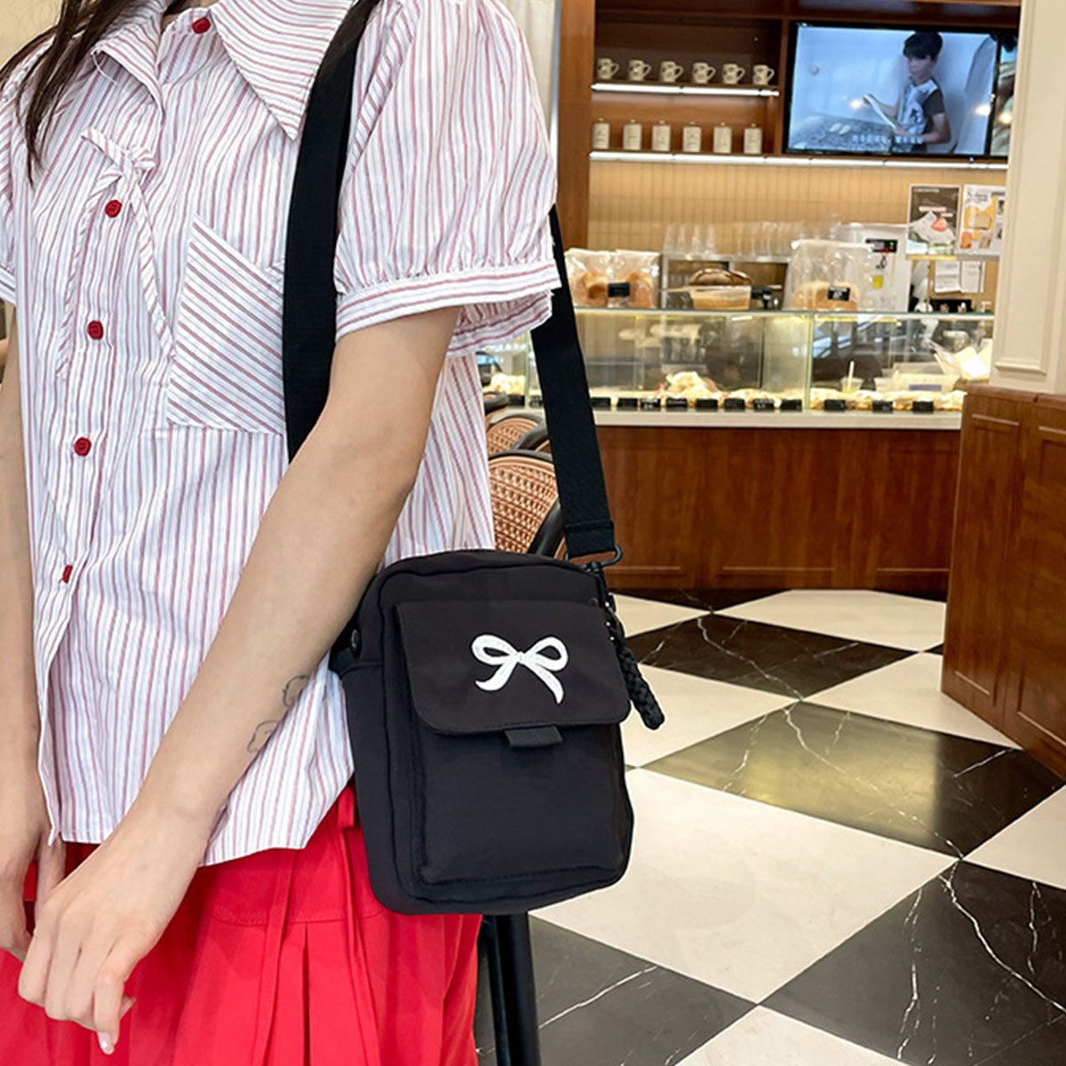 Japanese-style cute bow student single-shoulder bag, soft and girly forest-style lady's commuter small crossbody bag