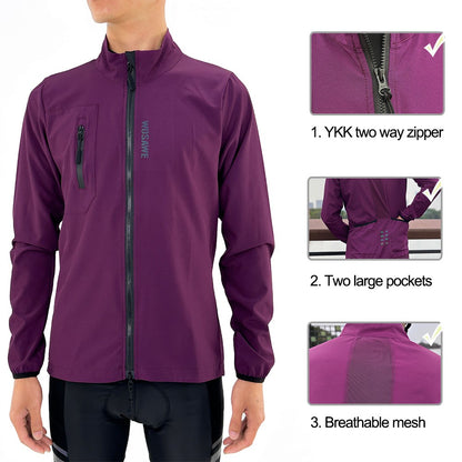 WOSAWE Mens Cycling Windproof Jacket Ultralight Windbreaker MTB Road Bike Vest Water Resistant Long Jersey with 2 way YKK zipper