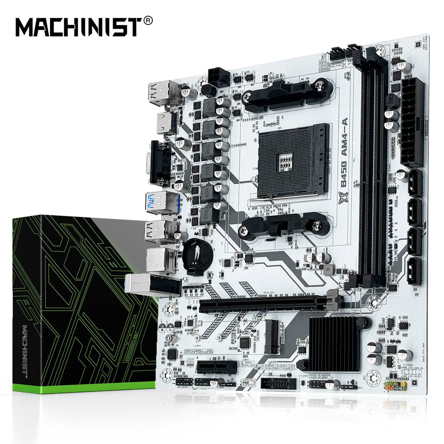 Placa-mãe MACHINIST B450 Processador AMD Memória DDR4 de canal duplo Placa principal AM4 M.2 NVME (Suporta CPU Ryzen 5500 5600 5600G)