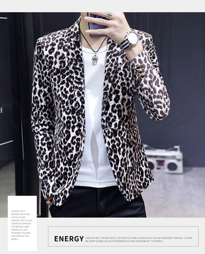 Blazer New Men's Fashion Business Gentleman Wedding British Style Banquet Leopard Print Luxe Handsome Outdoor Casual Blazer