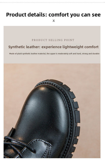 2025 Autumn/Winter  Fashion Cool Baby Girls Warm Square Heel Round Toe Casual Lace-Up Comfortable Kids Black Mid Boots