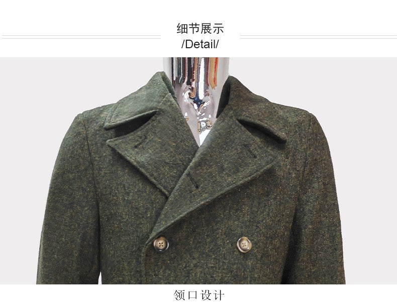 Nerazzurri Autumn Winter Long Luxury Elegant Chic Thick Warm Woolen Polo Coat for Men Double Breasted Wool & blends Overcoat