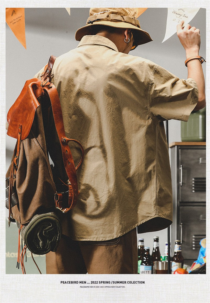 Summer hawaiian Casual Cargo Shirt For Men Oversized Short Sleeve Tee Shirts Y2K Streetwear Button Blouses Outdoor Masculino