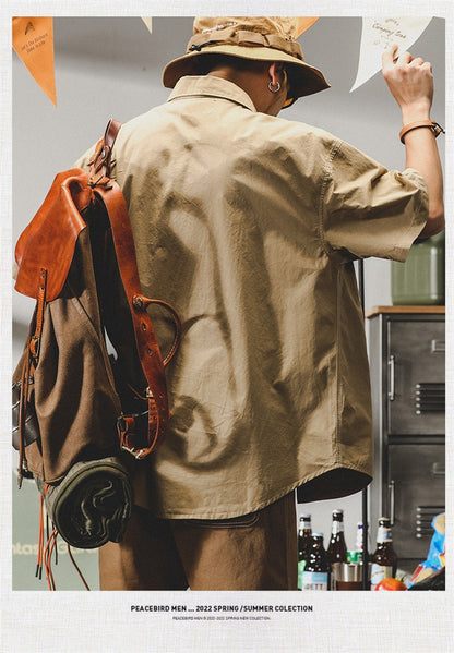 Summer hawaiian Casual Cargo Shirt For Men Oversized Short Sleeve Tee Shirts Y2K Streetwear Button Blouses Outdoor Masculino