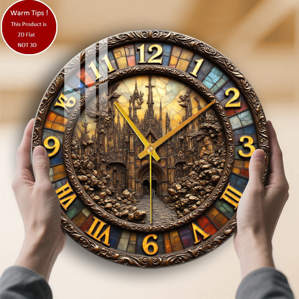 Tempered Glass Wall Clock Gothic Castle Clock Tower Suitable For Wall Decor or Tabletop Display Anywhere