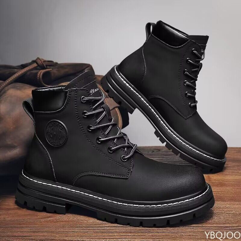 Bota Masculina Cano Alto Aumento de Altura Sola Grossa Primavera Outono Tamanho Grande Tendência Nicho Versátil Antiderrapante Bota Curta