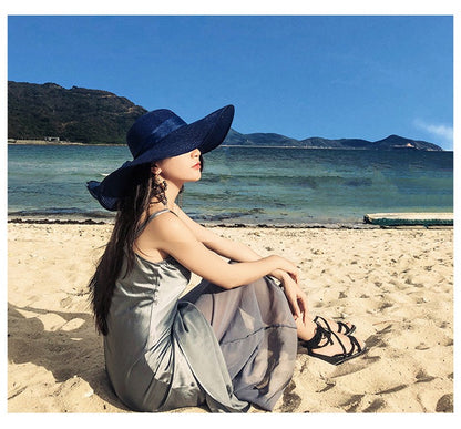 Women Summer Beach Travel Straw Hat Korean Seaside Big Hat Brim Sunblock Sunshade Holiday Foldable Fashion Big Cool Hat