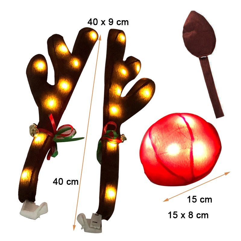 Acessórios de decoração de carro de Natal com chifres de LED luminosos, chifres de veado para carro, caminhão, SUV e decoração de veículos.