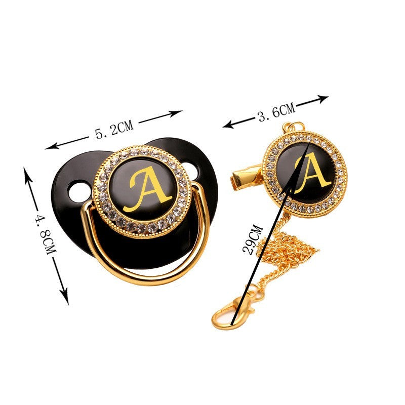 Black Luxury Pacifier Chain Clips with Lid Name Initial Letter Silicone Nipple Holder Personalized Pacifiers Newborn Baby Shower