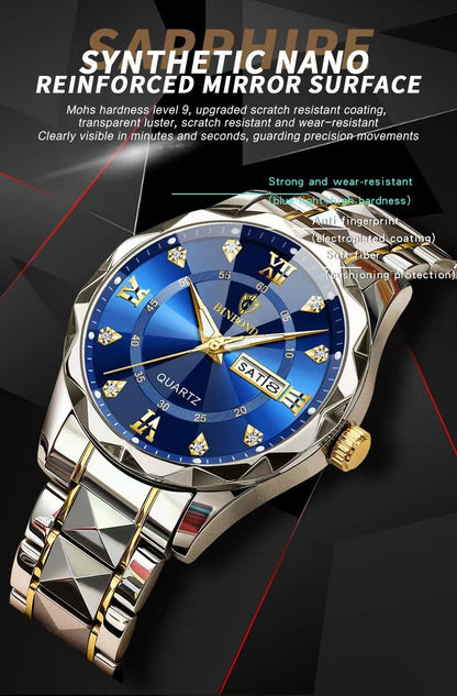 BINBOND Top Brand Luxury Man Wristwatch Waterproof Luminous Date Week Men Watches Stainless Steel Quartz Men's Watch Male reloj