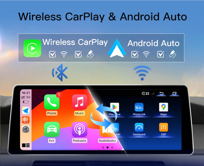 12,8" 2400*900 Android 14 Snapdragon 665 Wireless CarPlay Android Auto Som Automotivo Para BMW F06 CIC NBT 2011-2018 Rádio GPS Tela