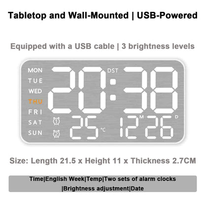 Mirror Brushed Finish Wall Clock Premium Feel Silent Wall Clock Table Alarm Clock Temp Display Bedroom Office Living Room Decor