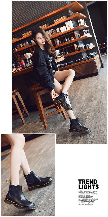 New Unisex Autumn Breathable Leather Ankle Boots Smooth Leather Platform Chelsea Boot for Women Men Platform Boots