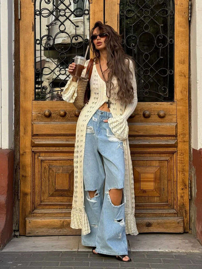 Hollow Breasted Sweater Long Dress Women Summer Party Dresses Cover Up Elegant S