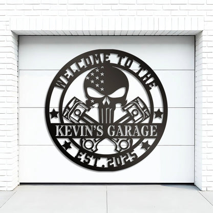 Custom Motorcycle Skull Metal Sign, Personalized Garage Sign, Motorcycle Handlebar Sign, Garage Decor, Gift for Dad Husband