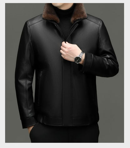 Outcoat Winter Faux Leather Jacket Detachable Golden Mink Fleece Inner Lining Top Layer Faux Deerskin One-piece Warm Men's Coat