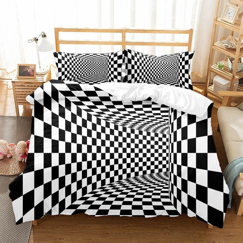 Optical Illusion Bedding Set 3PCS - 3D Geometric Maze Print Cover, Trippy Decor for Teens Adults