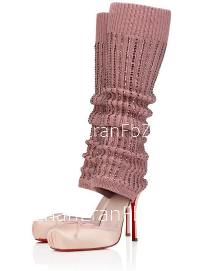 2025 Spring/Summer New Ballet High Heels Fashion Stretch Stockings Hot Diamond Women's 34-46 Large High Heels Sandals