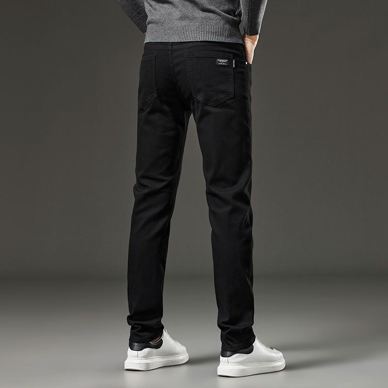 Men's autumn and winter hot jeans elastic small straight leg pants black gray micro elastic zipper fashionable versatile jeans