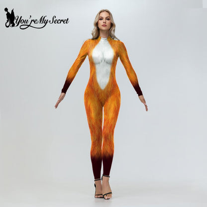 [You're My Secret] Adult Fox Leopard Print Animal Costume Halloween Purim Carnival Party Cosplay Costume Jumpsuit Zenti Bodysuit