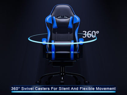 Cadeira Gamer com Apoio para os Pés, Cadeira de Videogame de Couro PU para Adultos, Cadeira Gamer Reclinável para Escritório