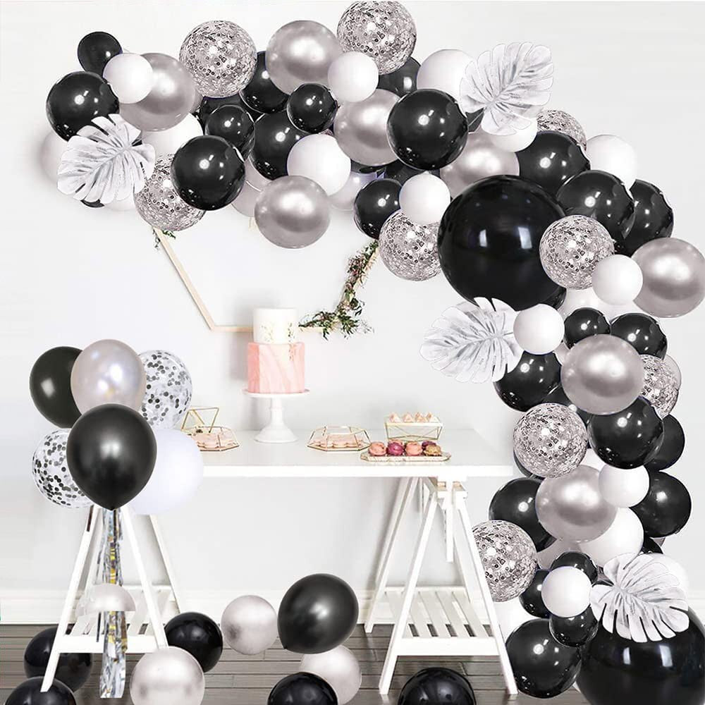 Black and Gold Balloons Garland Arch Kit with Starburst Foil Balloons for Wedding Birthday Family Party Decorations Supplies