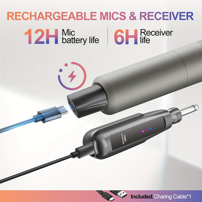 Sistema de microfone sem fio de 2,4 GHz com alcance de 30 metros – 2 microfones recarregáveis para karaokê, festas, casamentos | Plug & Play, som cristalino