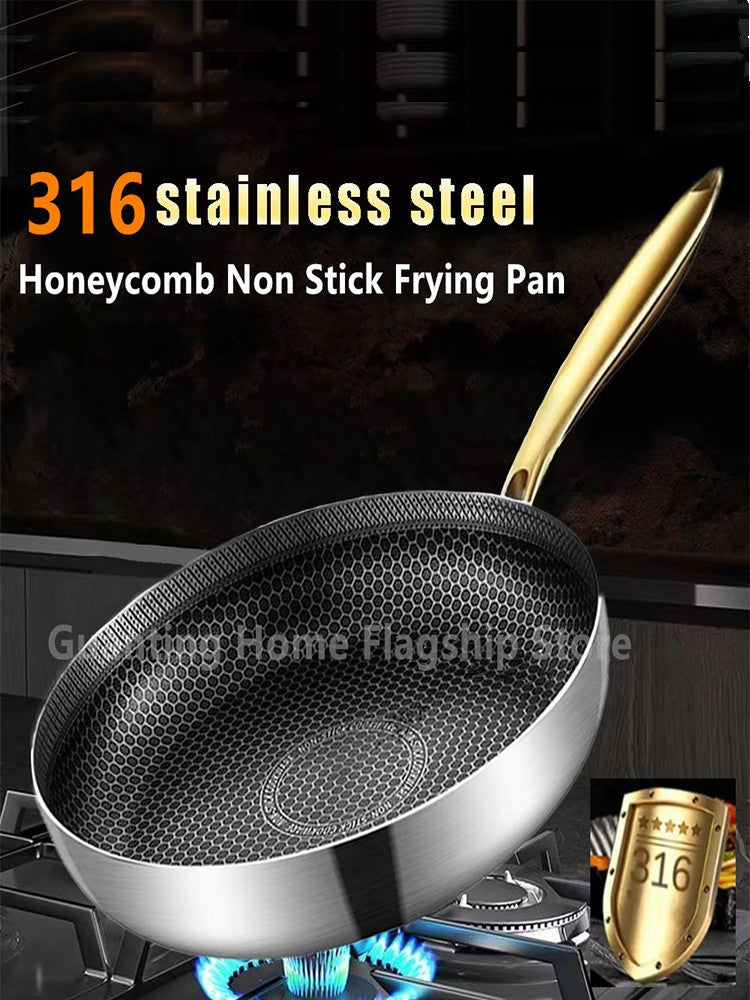 316 Stainless Steel Frying Pan Wok Non-stick Honeycomb Pot Home Steak skillet Gas Stove Induction Saucepan Kitchen Cookware 30cm