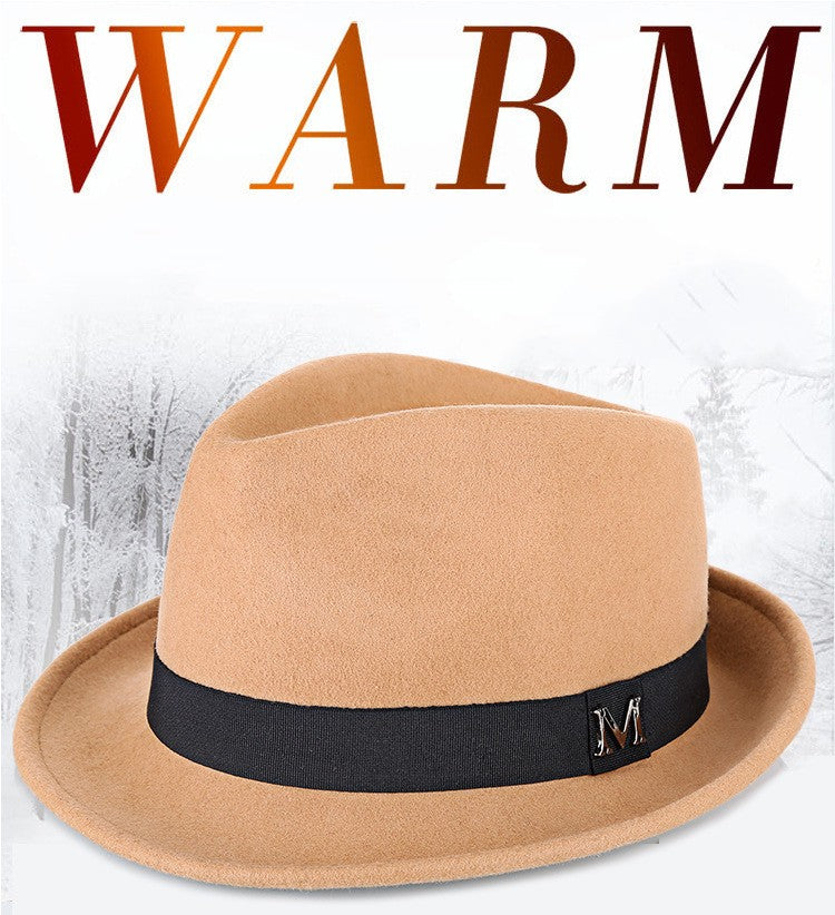 Men Winter Thick Warm Felt Fedora Hats Wool Gentleman Jazz Cap Homburg Male Classical Narrow Brim Top Hat