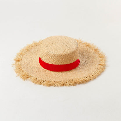 Chapéu de Palha de Ráfia Feminino, Chapéus de Sol de Verão, Fita da Moda para Meninas, 52cm, Infantil, Aba Larga, Proteção UV, Chapéus de Praia para Mulheres