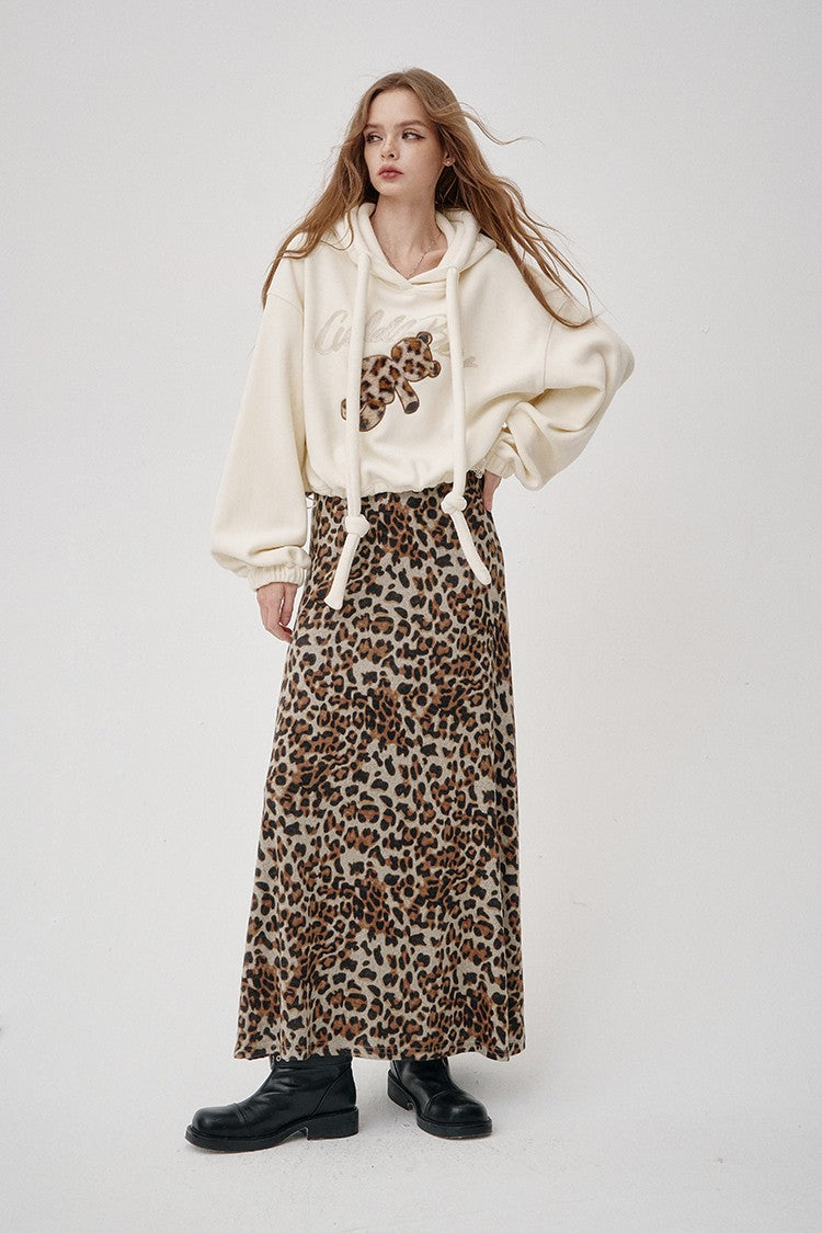 ELFSACK 2025 Winter New Arrivals Y2K Animal Print A-Line Long Maxi Skirt For Woman
