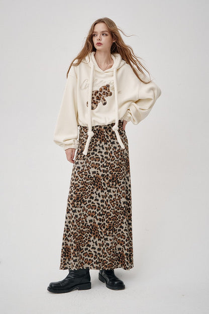 ELFSACK 2025 Winter New Arrivals Y2K Animal Print A-Line Long Maxi Skirt For Woman