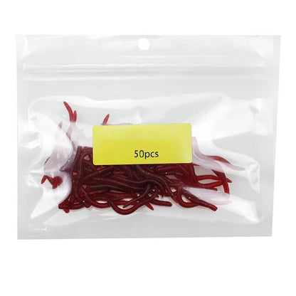 50/100 PÇS Isca Macia Robalo Dourada Minhoca de Sangue Pesca Minhoca de Borracha Vermelha Iscas Cheiro de Peixe Realista Equipamento