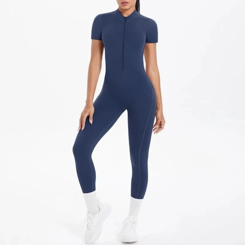 New Women's Yoga Jumpsuit Front Zipper Tight Back Hollow Out Short Sleeve-pants Activewear for Fitness Running Gym Workout