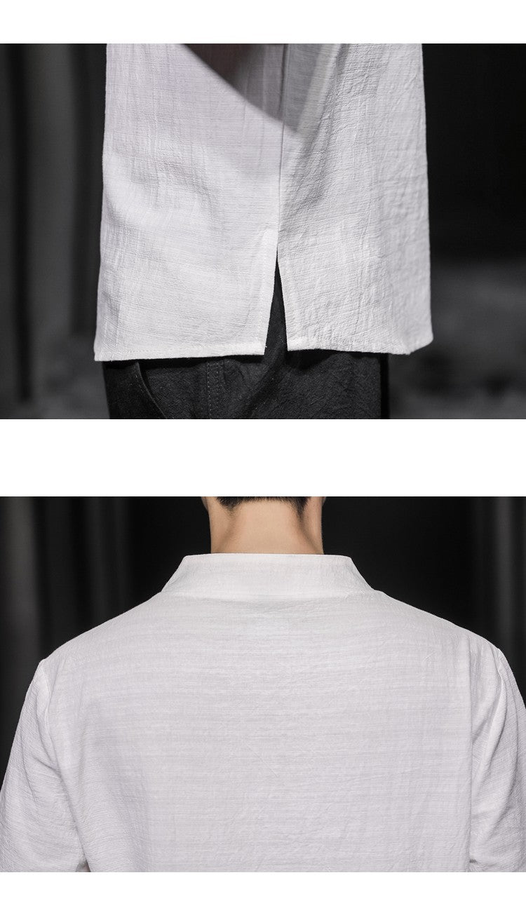 2023 Men Summer Cotton Linen Tang Shirt Men Chinese Style Button Short-Sleeved Shirts Male Blouse Vintage Kung Fu Hawaiian Shirt