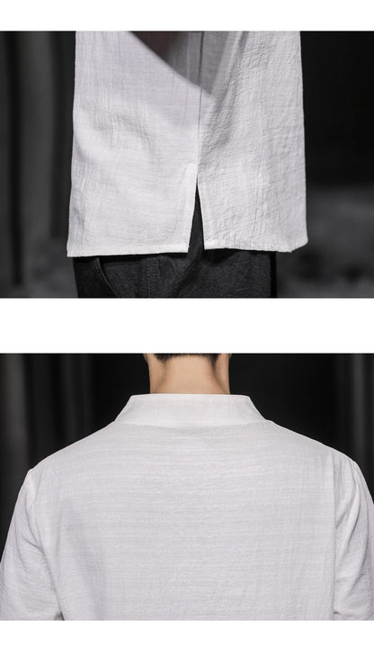 2023 Men Summer Cotton Linen Tang Shirt Men Chinese Style Button Short-Sleeved Shirts Male Blouse Vintage Kung Fu Hawaiian Shirt