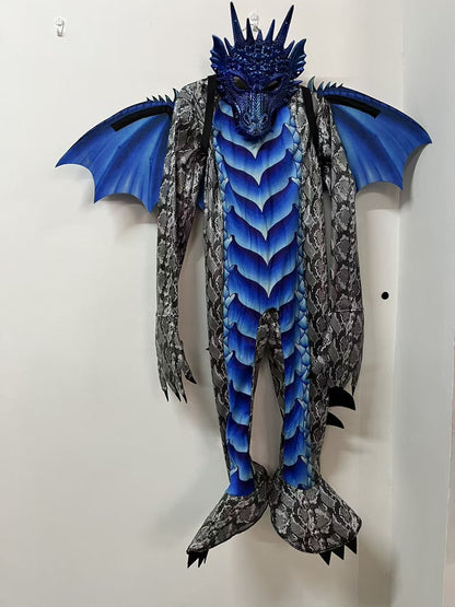 2025 New Arrival Dragon Jumpsuit With Wing And Mask Halloween Outfit Child Boys Black Blue Dragon Costume Halloween Dress Up