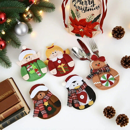 1/3pc Christmas Cutlery Set XMAS Elder Snowman Elk Doll Knife Fork Cutlery Set Cloth Art Knife And Fork Set Decoration For XMAS