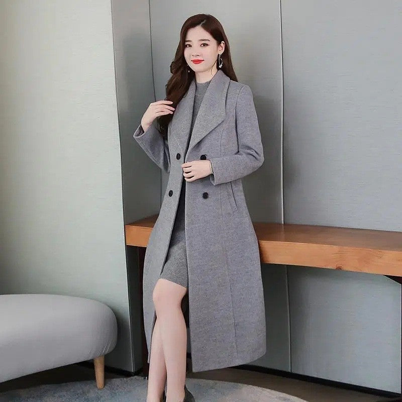 Plus Size Women's Overcoat Long Thickened Woolen Coat Long Collar Slim Fit Waist Cinched Outerwear Spring Autumn New Style Ho...