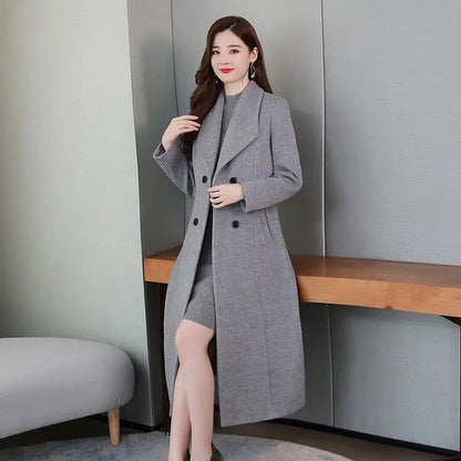 Plus Size Women's Overcoat Long Thickened Woolen Coat Long Collar Slim Fit Waist Cinched Outerwear Spring Autumn New Style Ho...