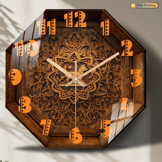 Attractive Premium Intricate Octagon Wooden Carved Deer Wall Clock for Office Farmhouse Valentine's Day Halloween Easter Gifts