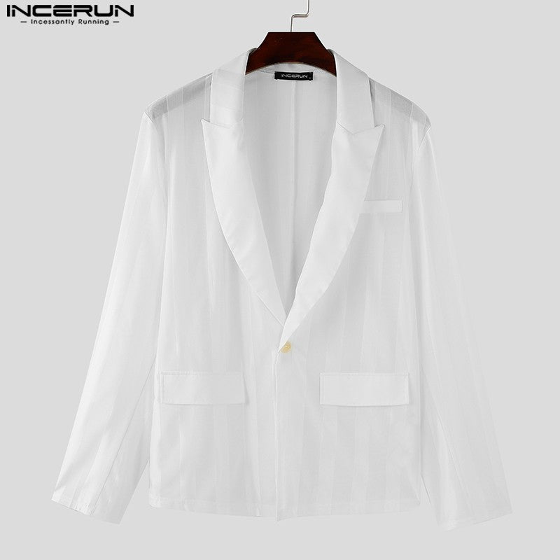 INCERUN Handsome New Men's Tops 2024 See-through Striped Suit Coats Fashionable Male Hot Selling Long Sleeved Blazer S-5XL 2024