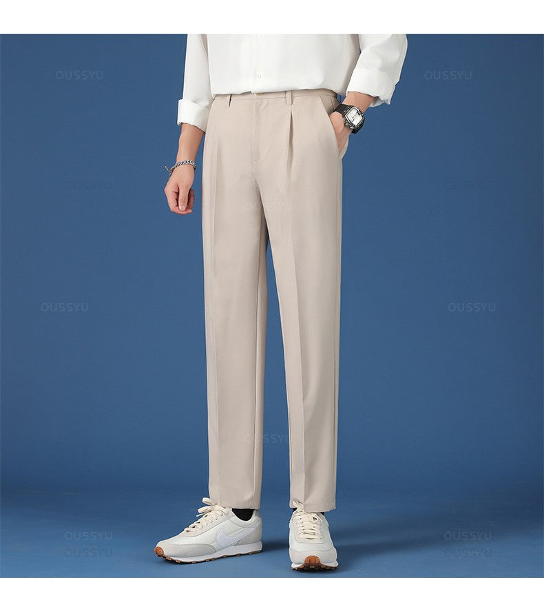 Spring Summer New Smooth Pendulous Suit Pants Men Business Long Trousers Korean Formal Ankle Length Pant Male Plus Size 40
